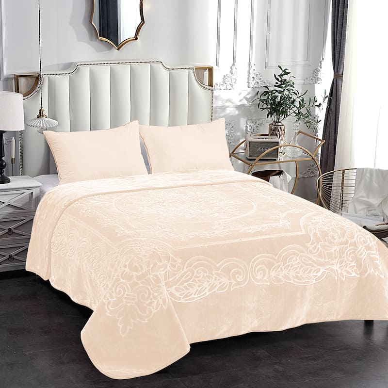 Embossed Floral Bed Blanket 85"x95" - 9lbs