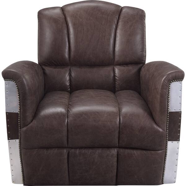 Top Grain Leather Accent Chair in Retro Brown and Aluminum Bed Bath & Beyond 36764439