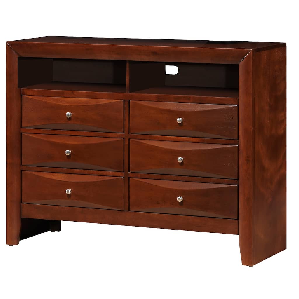 6-Drawer Wooden Beveled TV Media Chest - 47" - Brown