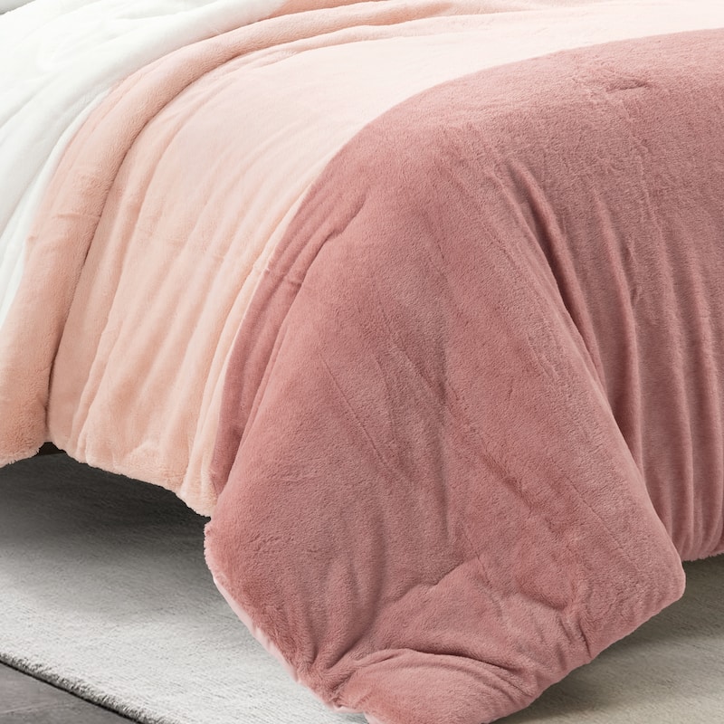 Lush Decor Farmhouse Color Block Ultra Soft Faux Fur All Season Kids Comforter Set