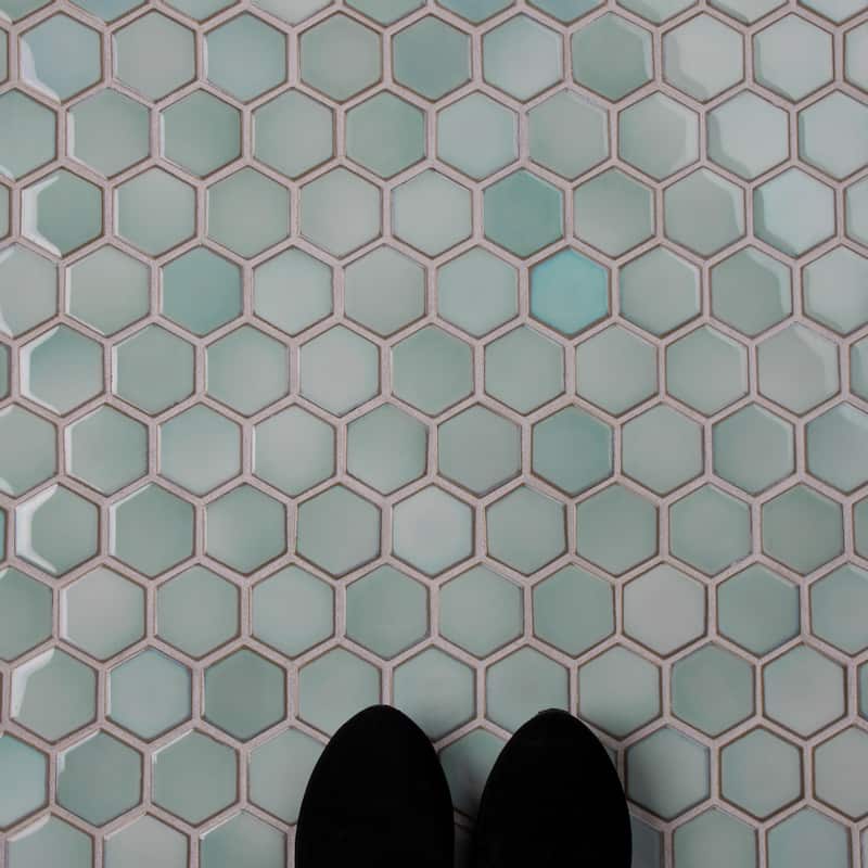 Merola Tile Hudson Due 2" Hex Mint Green 10-7/8" x 12-5/8" Porcelain Mosaic Floor and Wall Tile