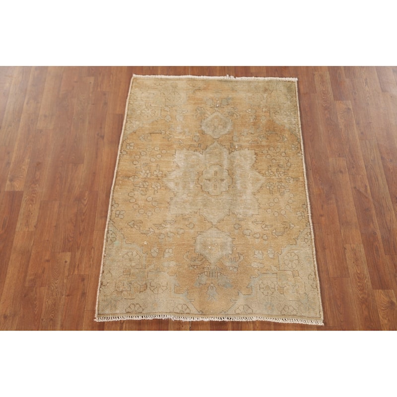 Hand Knotted Oriental 100% Wool Carpet Traditional Floral Yellow & Gold Tabriz Area Rug - 4' 2'' X 3' 0''