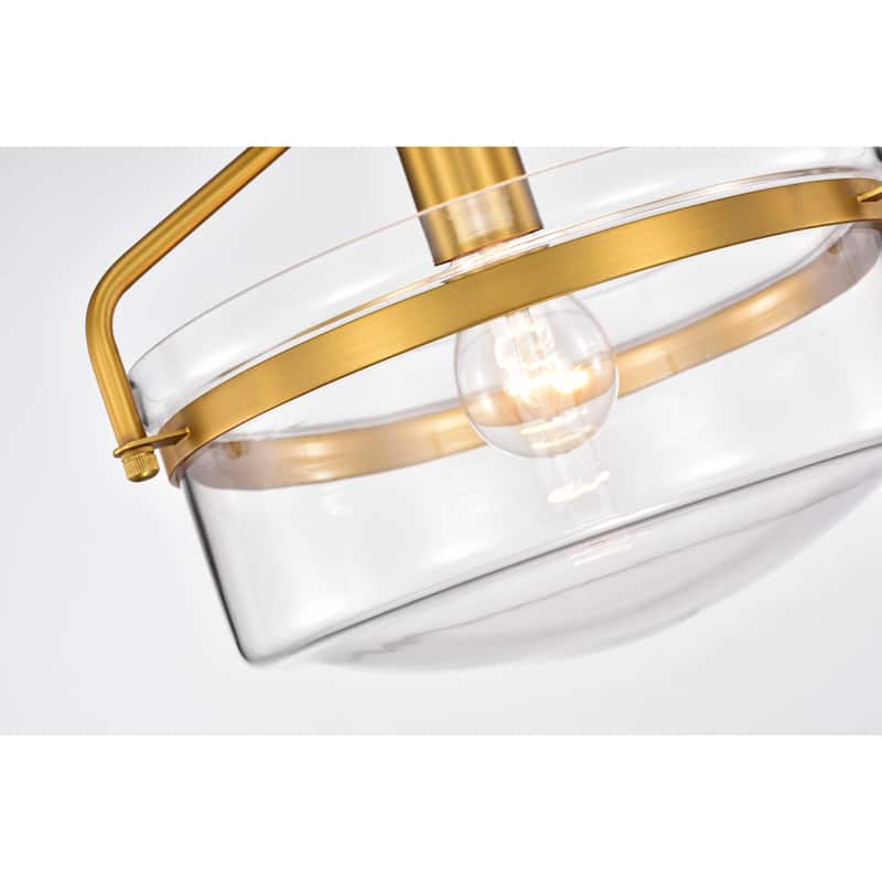 Byron Aged Brass 1-Light Metal & Glass Bowl Shade Semi-Flush Mount