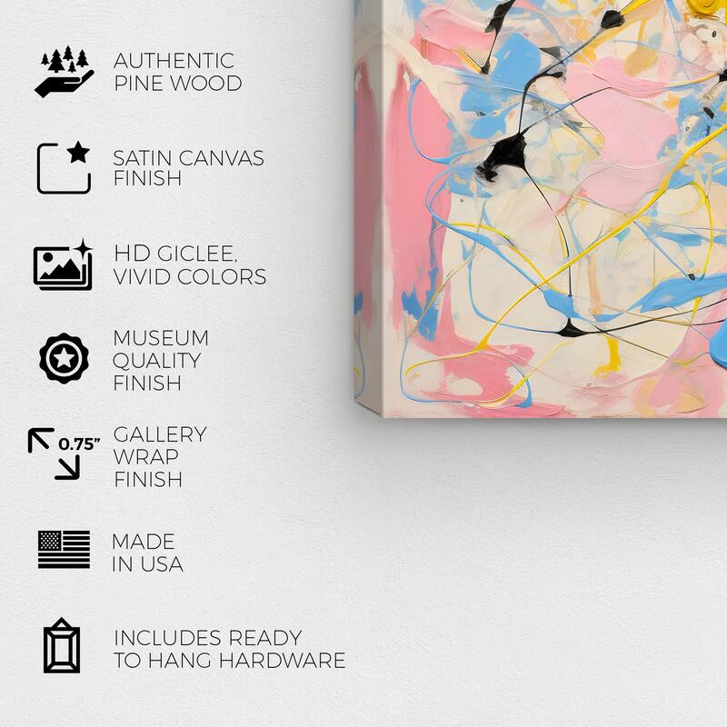 Wynwood Studio Canvas Abstract Pollock Style Pastel Colors Blue and Pastel Blue Modern & Contemporary Wall Art Canvas Print