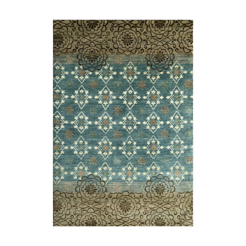 LoomBloom Teal Hand Knotted Transitional Oushak Wool Area Rug - 3' 10'' x 5' 11''