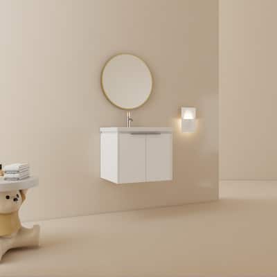 Wall Mounted Bathroom Vanity with Ceramic Basin, Soft Closing Doors, and Metal Handles for Modern Bathroom Storage