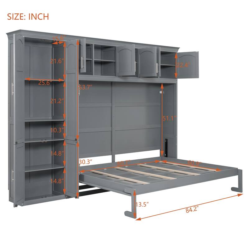 Queen Size Murphy Bed Wall Bed with Cabinets, Storage Drawers, and Wardrobe - Space-Saving Convertible Design