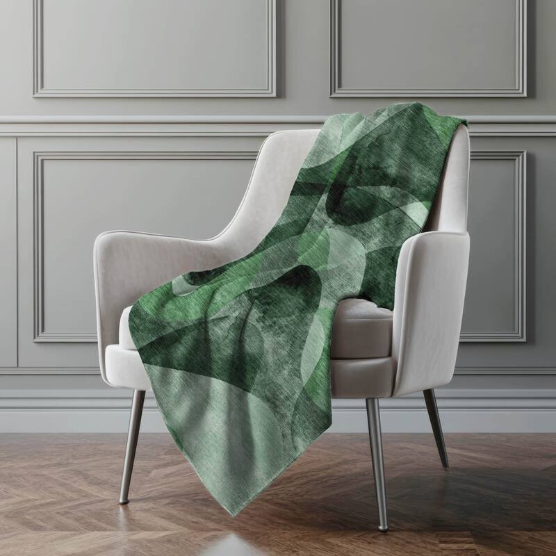Premium Machine Washable Abstract Contemporary Sherpa Throw Blanket - Fern - 4'2" x 5'10"