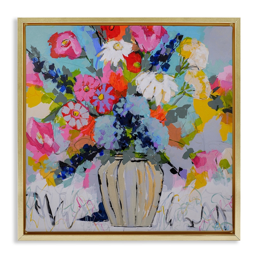 Stupell Modern Bright Bouquet Framed Floater Canvas Wall Art Design By Joan Curtis