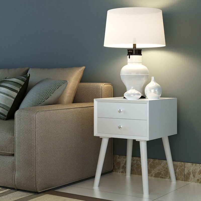 Gymax 2PCS Wooden Nightstand Mid-Century End Side Table W/2 Storage