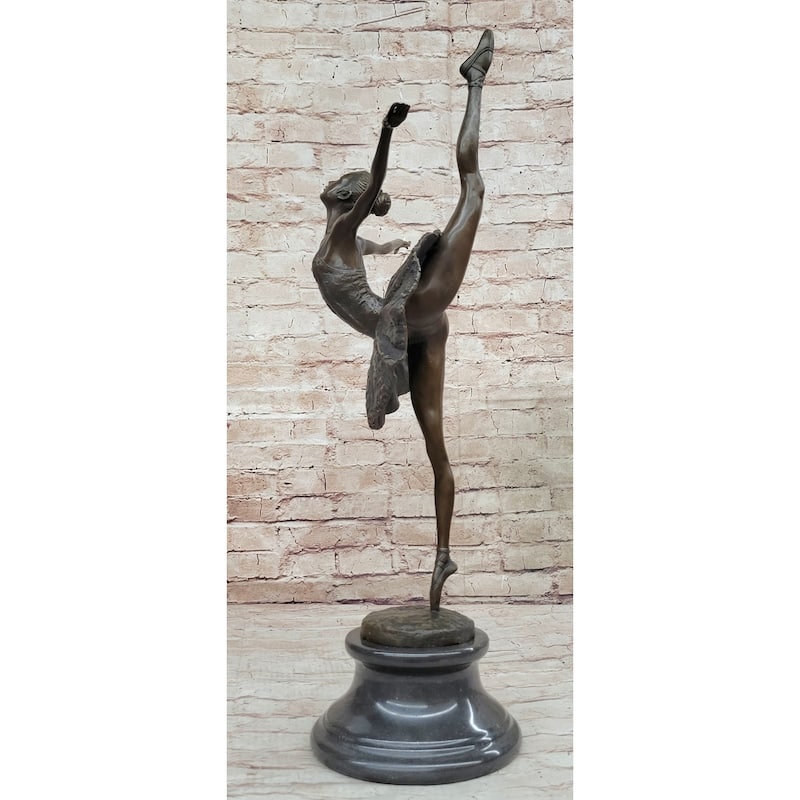 Arabesque Ballet Pose Ballerina Dancer Bronze Statue Sculpture On Marble Base