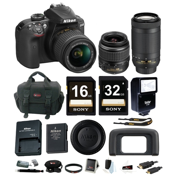 Nikon D3400 DSLR Camera with 18-55 and 70-300mm Lenses (Black) + promotional Holiday Kit
