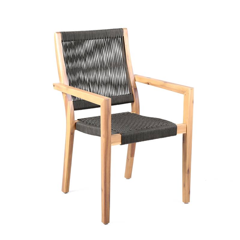Madsen Solid Wood and Rope Outdoor Dining Chairs - Set of 2