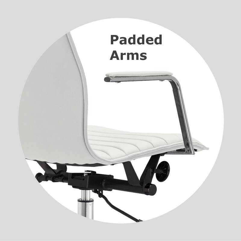 Set of 2 Modern Office Chairs | Upholstered PU Leather Ribbed Mid Back with Metal Frame | Adjustable Height, Tilt Lock