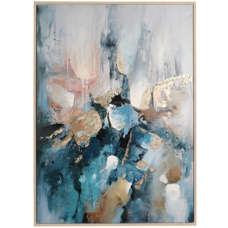 Canvas Abstract Watercolor Blotch Framed Wall Art with Gold Foil Accents - Blue - Roche River Decor