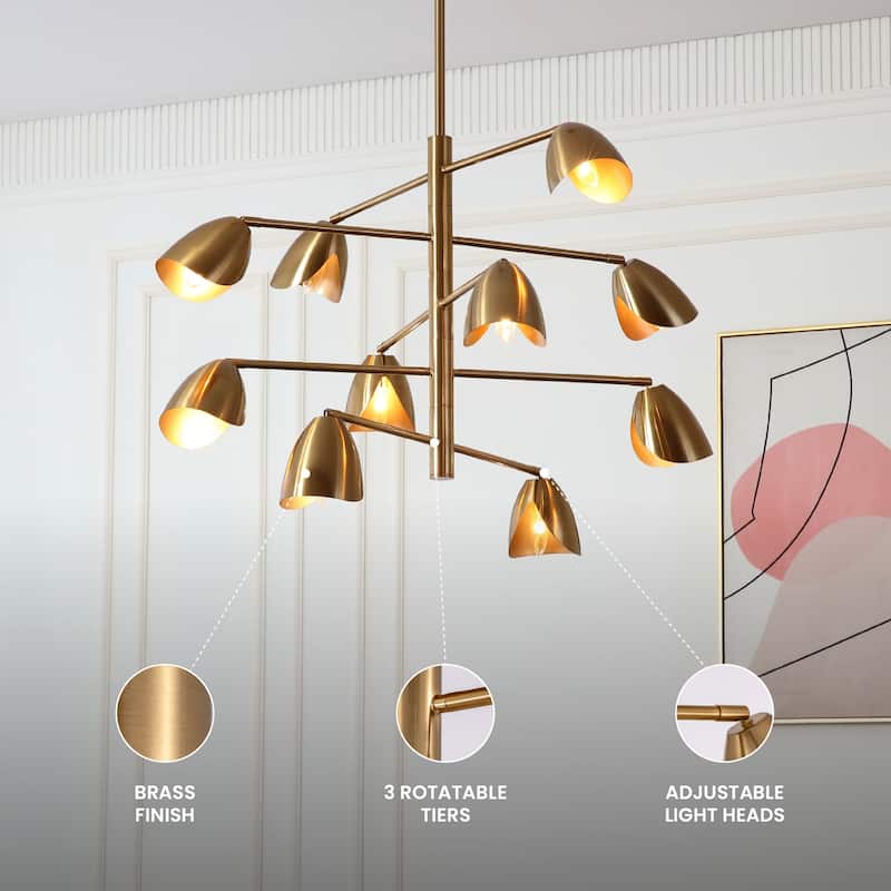 VidaLite Splay 10-Light Brushed Brass Chandelier With Adjustable Arms & Light Heads, Contemporary & Modern Style - 23" x 38"