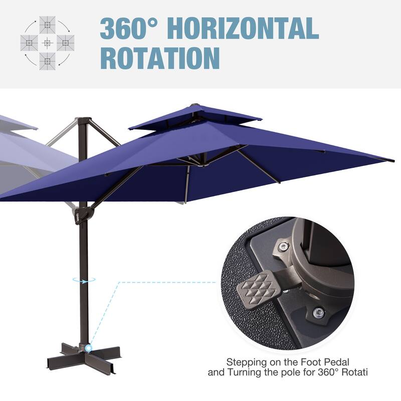Outdoor Patio 10 x 13 FT Cantilever Umbrella Double Top with Rod Base