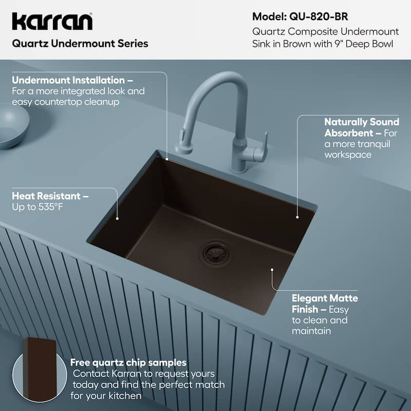 Karran Undermount 24.38 in Single Bowl Quartz Kitchen Sink