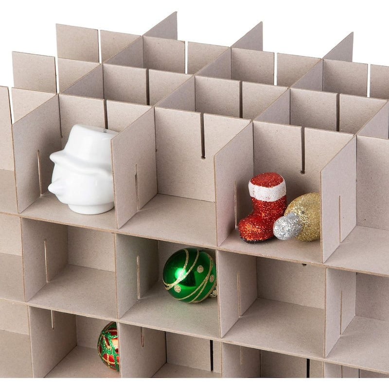 Xmas Ornament Storage Container with Dividers Fits Up to 80-3" Ornaments, Durable 600D, Grey
