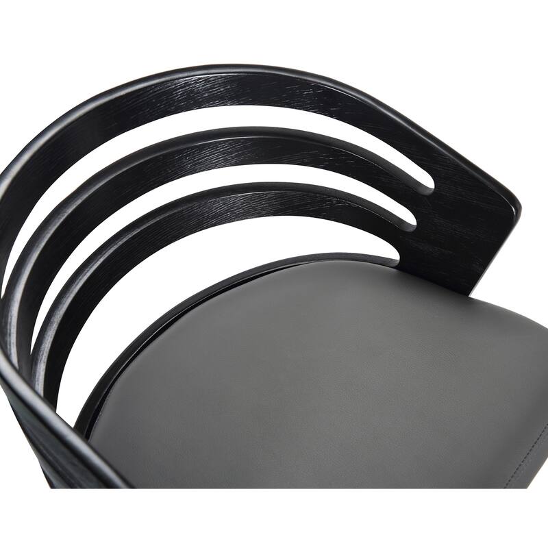 26 Inch Counter Height Swivel Bar Stool with Black Wood Frame and Grey Faux Leather Upholstered Seat