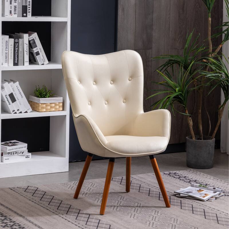 White 30" Polyester Button Tufted Accent Chair - White