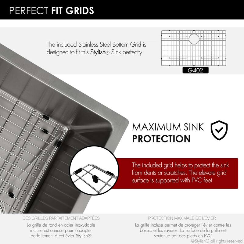 STYLISH Dual-Mount 31" Single-Bowl Stainless Steel Kitchen Sink with Grid and Strainer - 31" x 18" x 9"