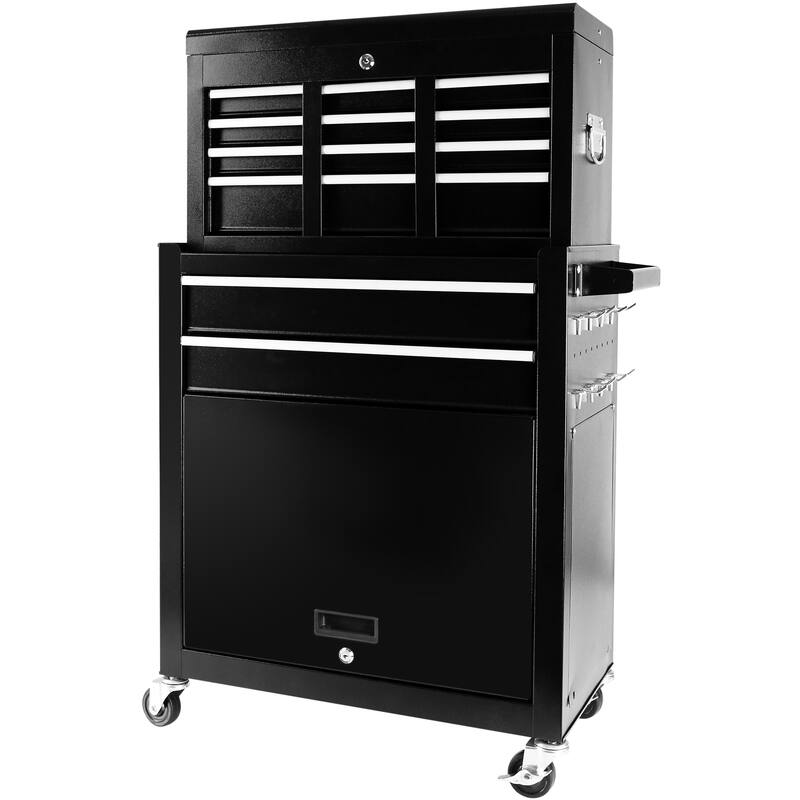 Tool Chest, 8-Drawer Rolling Tool Storage Cabinet with Detachable Top, Liner, Adjustable Shelf, Locking Mechanism - Black