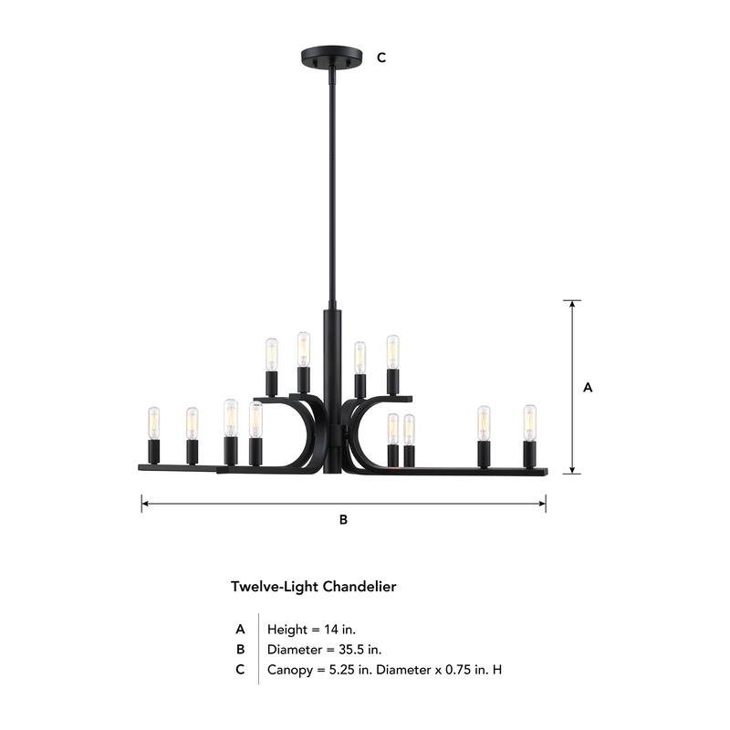 Skye 12-Light Matte Black Minimalist Tiered Candle Chandelier for Dining Rooms - 35.5