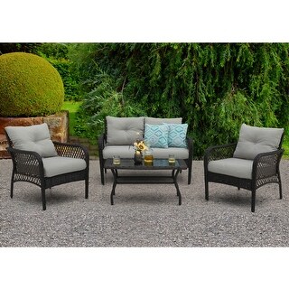 Nuu Garden Patio 4-Piece Wicker Conversation Set with Table and ...