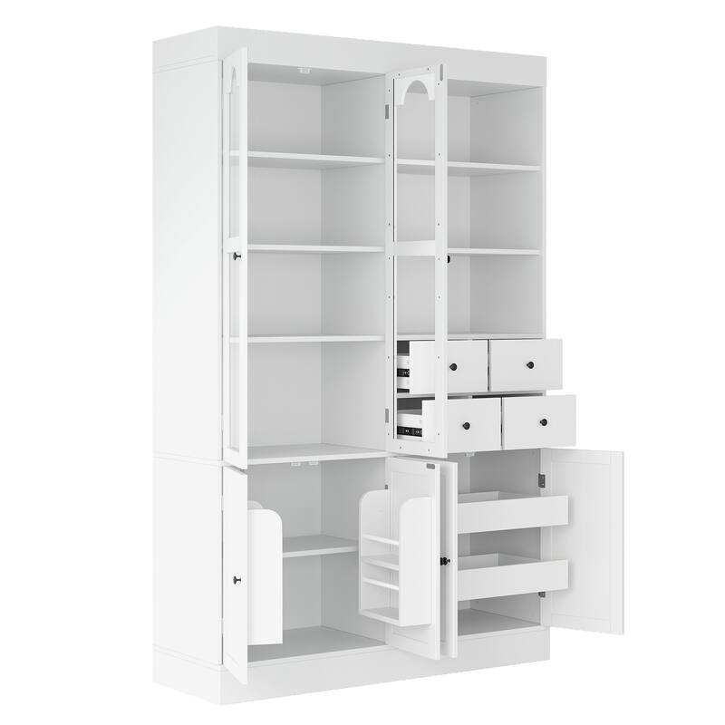 47.2x15.7x75inch Freestanding Buffet with Hutch, Tall Kitchen Pantry Cabinet with 4 Drawers, Door Shelves and Pull-out Trays