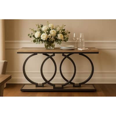 Industrial Console Table 55" Vintage Grey Wood Top