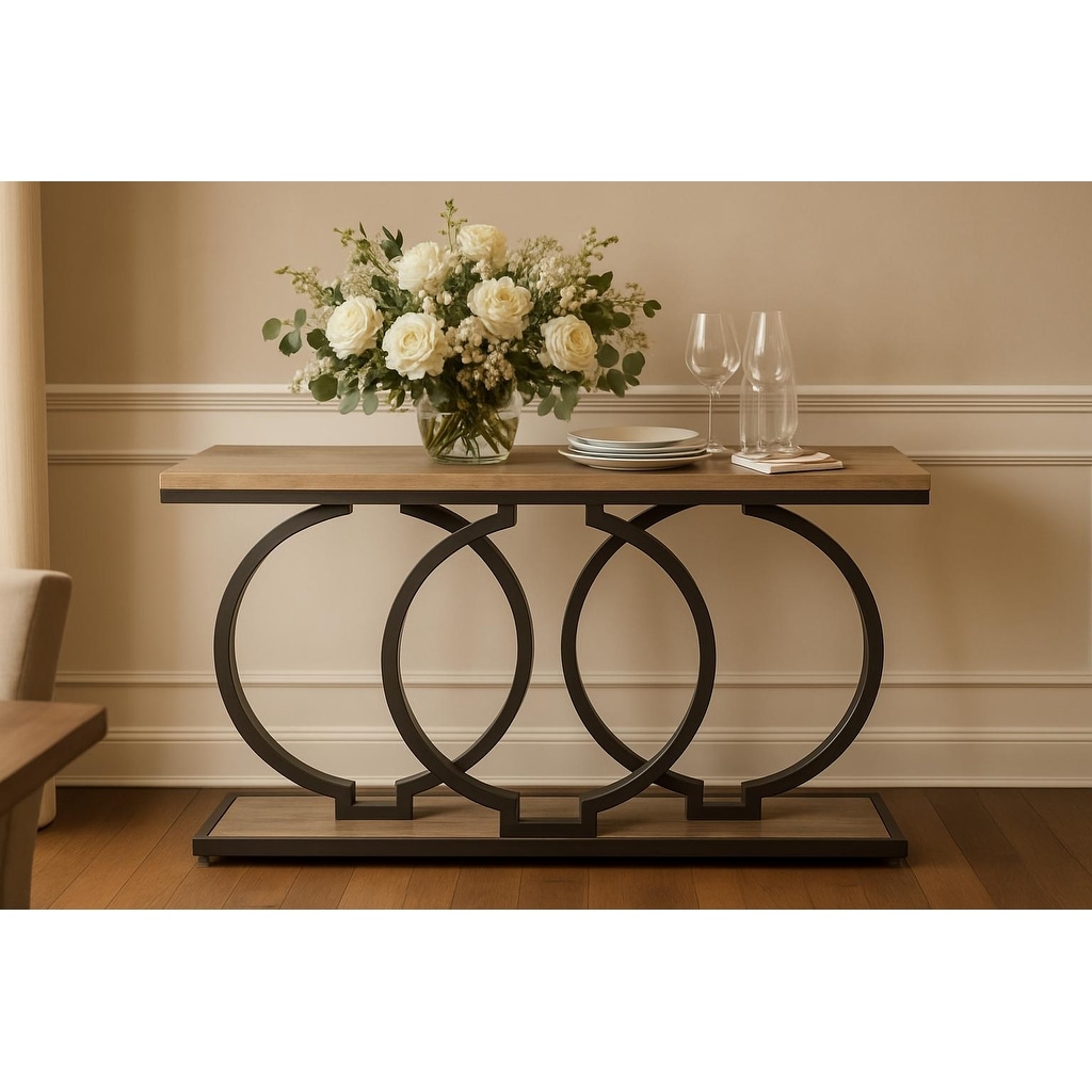 Industrial Console Table 55" Vintage Grey Wood Top