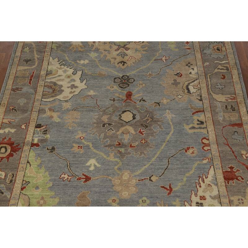 Hand Knotted Oriental 100% Wool Carpet Transitional Floral Navy Blue & Blues Oushak Area Rug - 8' 6'' X 6' 0''