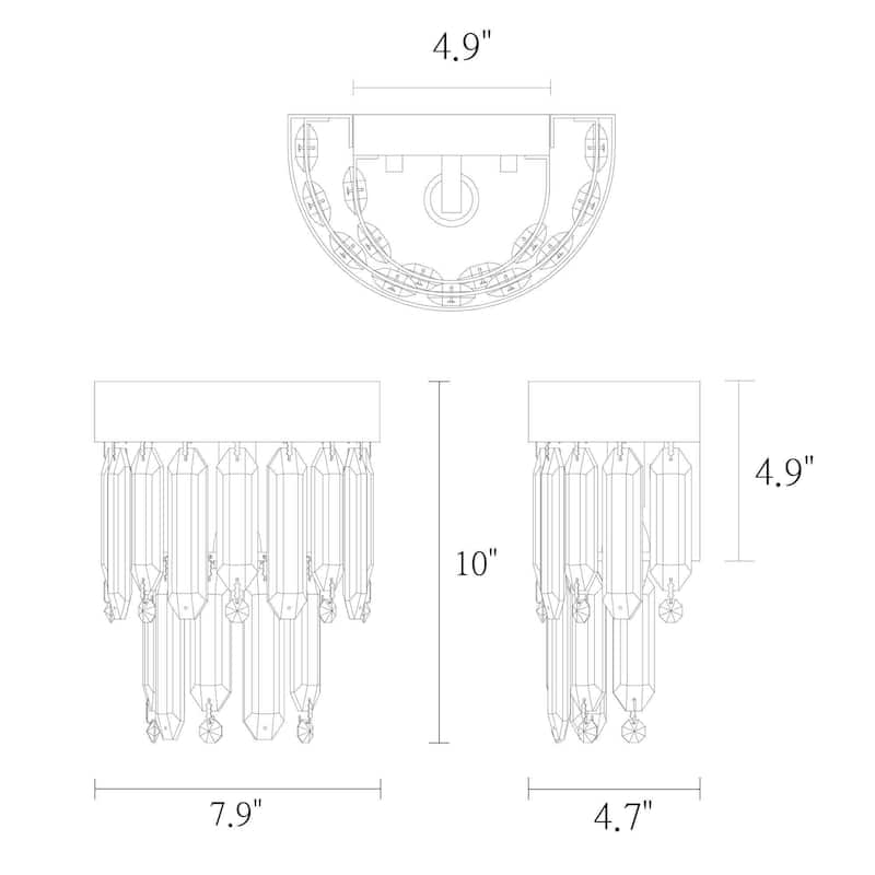 Modern 1-Light Luxury Crystal Wall Sconce Black Gold Bathroom Vanity Light - W7.9" x H10"