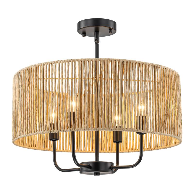 4 - Light Coastal Hand-woven Drum Chandelier - 19.7 in. W x 90.6 in. H