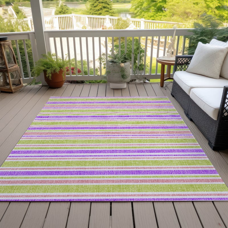 Machine Washable Indoor/ Outdoor Thin Cabana Stripe Chantille Rug - Purple - 10' x 14'