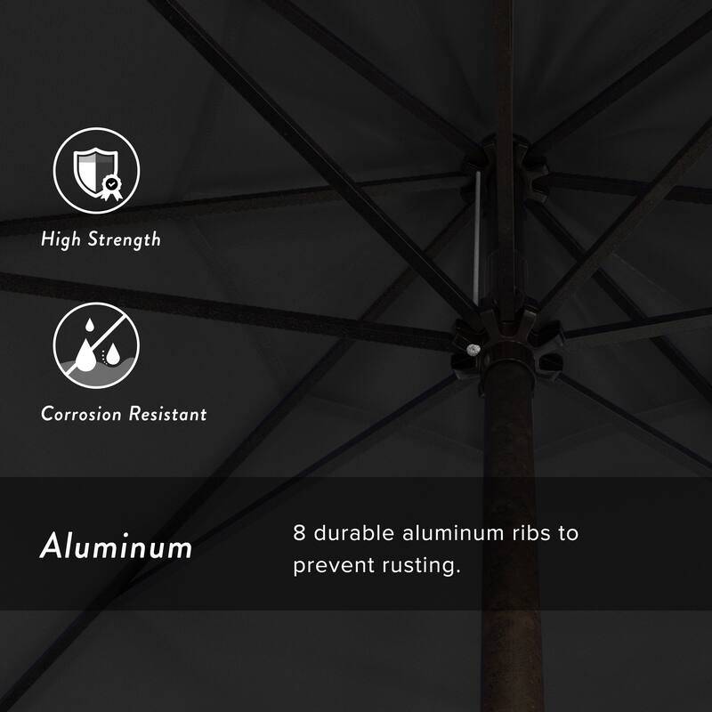 California Umbrella 7.5' Round Crank Lift Auto Tilt 8 Rib Aluminum Patio Umbrella, Bronze Finish, Olefin Royal Blue Fabric