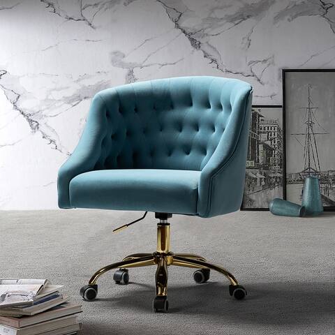 HULALA HOME Modern Velvet Tufted Office Chair with Gold Metal Base