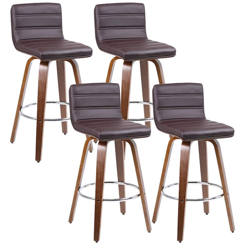 PU Leather Upholstered Swivel Barstools with Back, Set of 4 - Brown - Counter Height