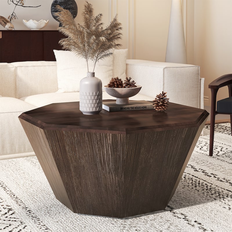 31.5 "Octagonal Black walnut Rubber wood Coffee Table - Walnut