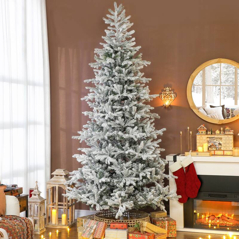 HOMCOM 9 ft Artificial Frosted Christmas Tree with Realistic Branches, Wide Full Spruce Holiday Decor, Hinged Xmas Tree