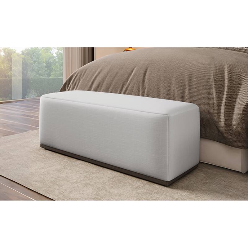 Roomfitters Simple Elegant Upholstered Footstool Bench, Fabric Seat, White