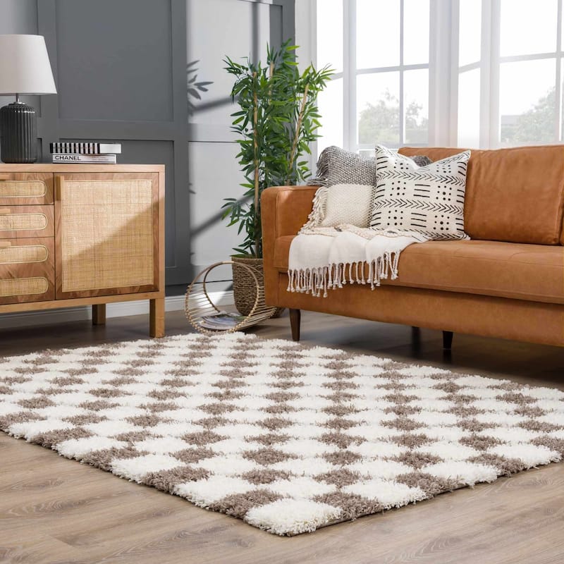 Hauteloom Atira Living Room, Bedroom Area Rug - Contemporary - Plush Pile - Light Gray,Cream - 7'10" x 10'3"