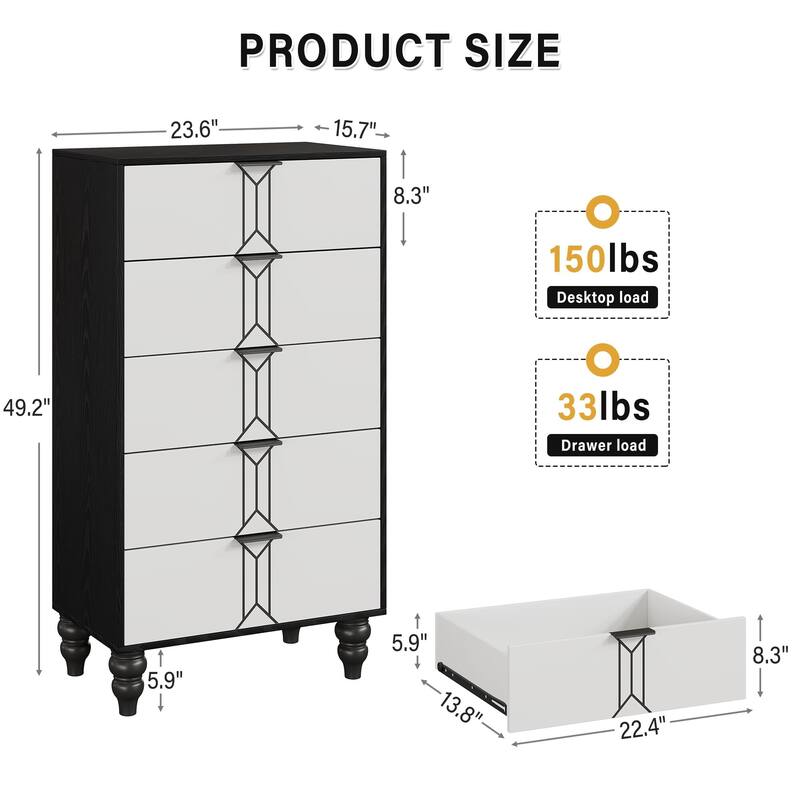 Modern Wooden 5/6 Drawer Dresser with Vintage Pattern Design