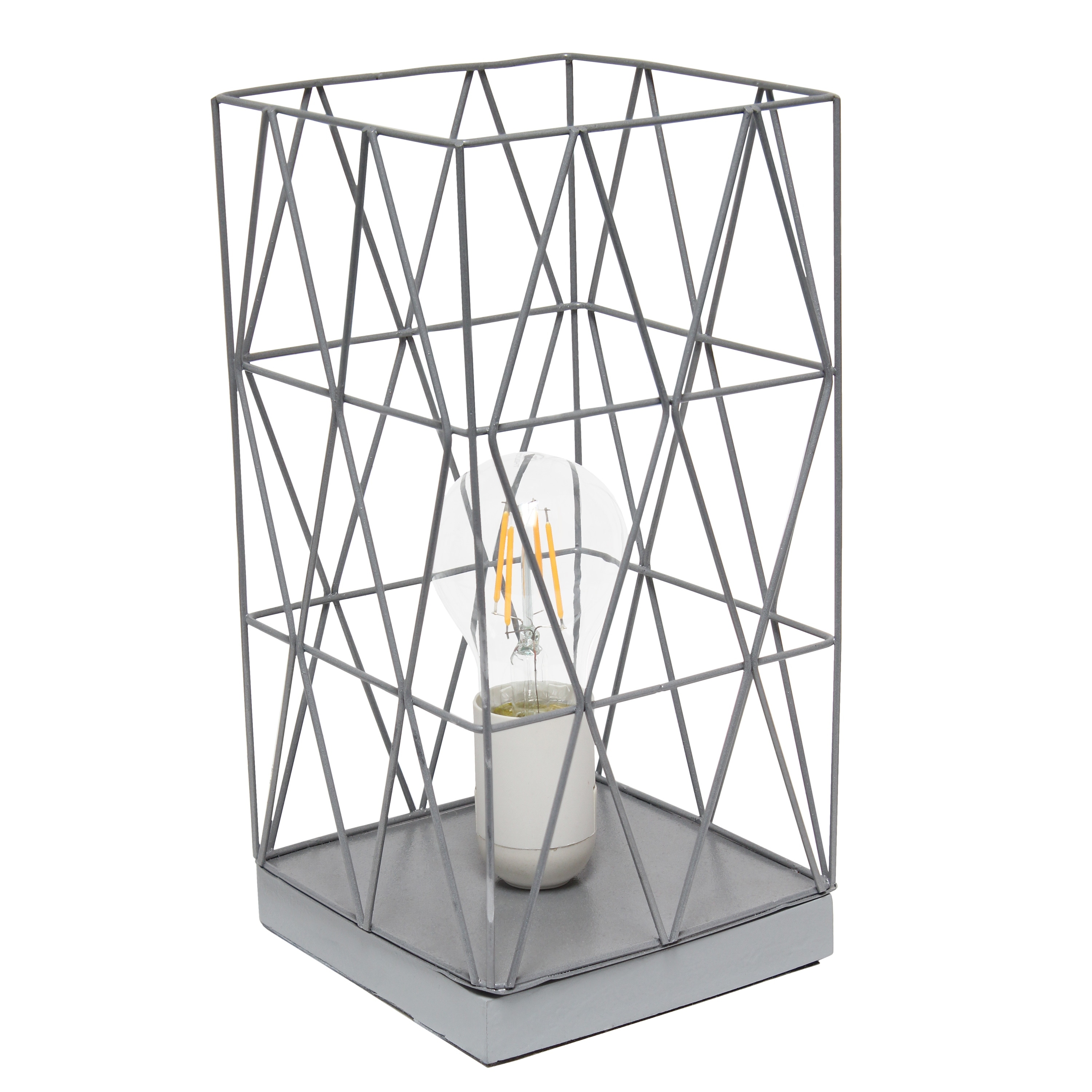 Metal Cage Geometric Table Lamp with Rectangular Shade - 5 x 5 x 10 in. (L x W x H)