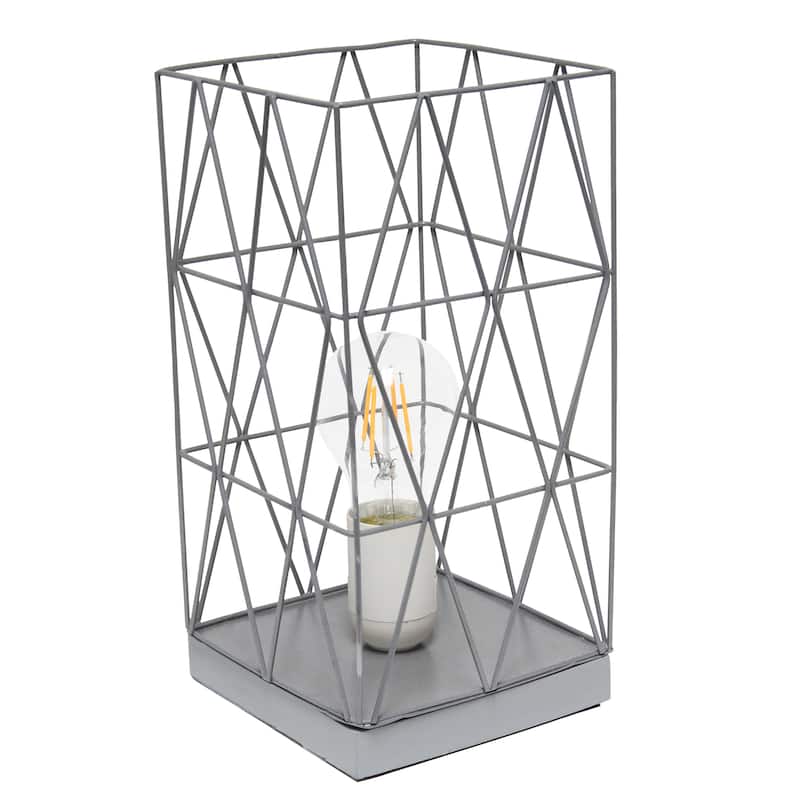 Metal Cage Geometric Table Lamp with Rectangular Shade - 5 x 5 x 10 in. (L x W x H) - Grey