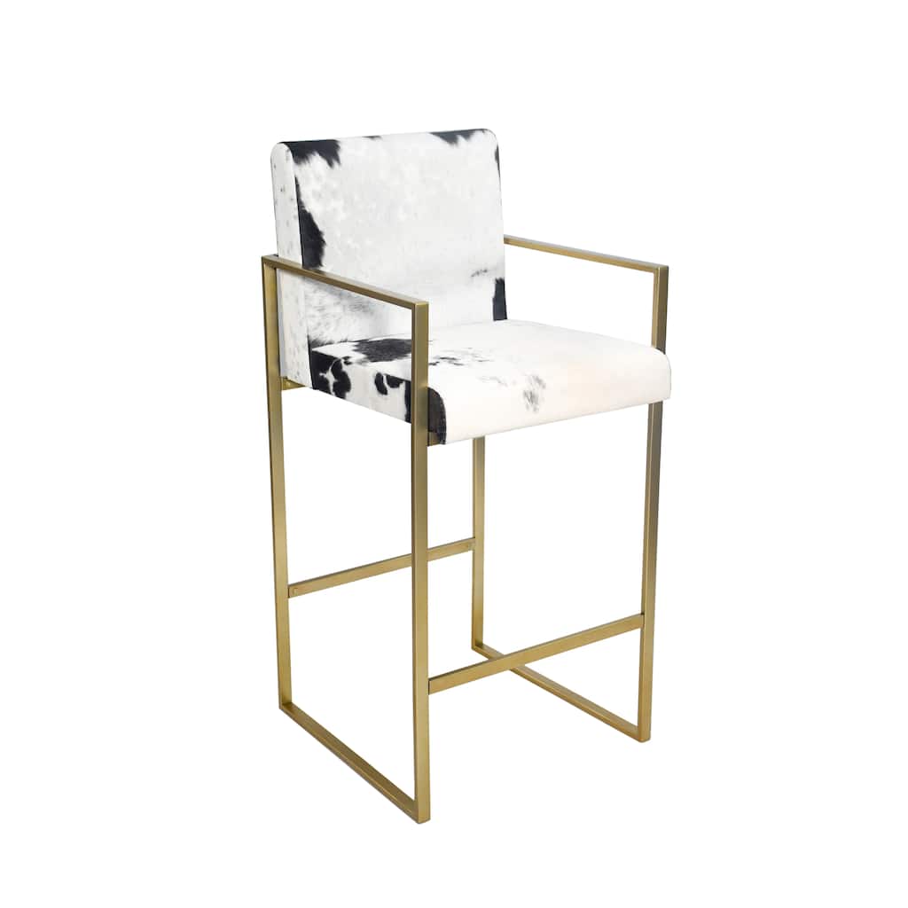 Gold Stainless Steel Frame Chair with Black and White Hairline Leather