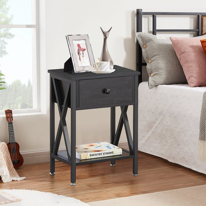VECELO Mid Century Modern Nightstand with Storage Shelves Set of 2 Nightstands End Table Sofa Side Table