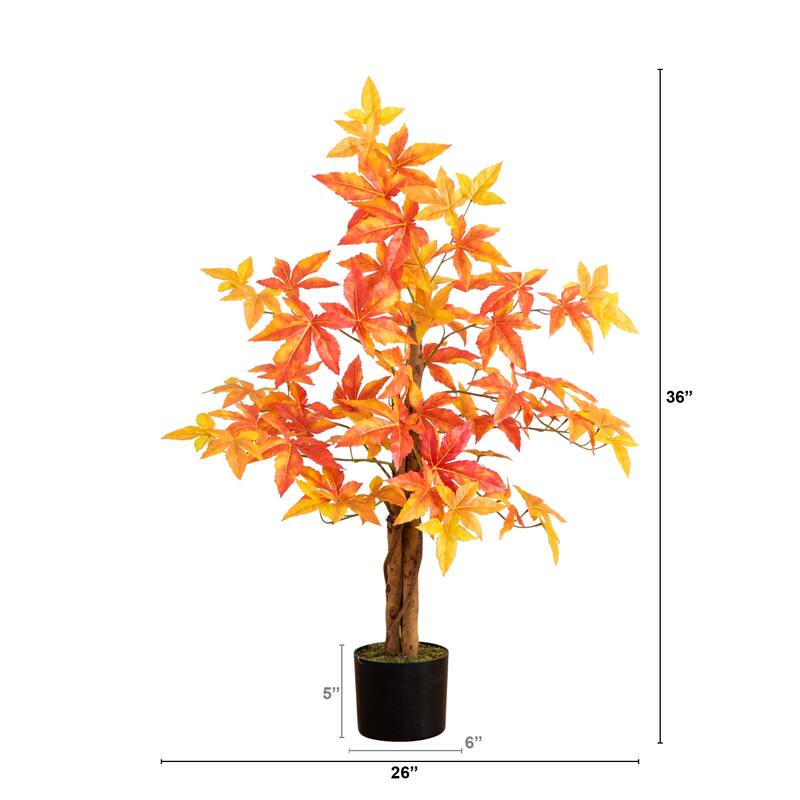 Deluxe Maple Potted Artificial Tree - 3' - Orange