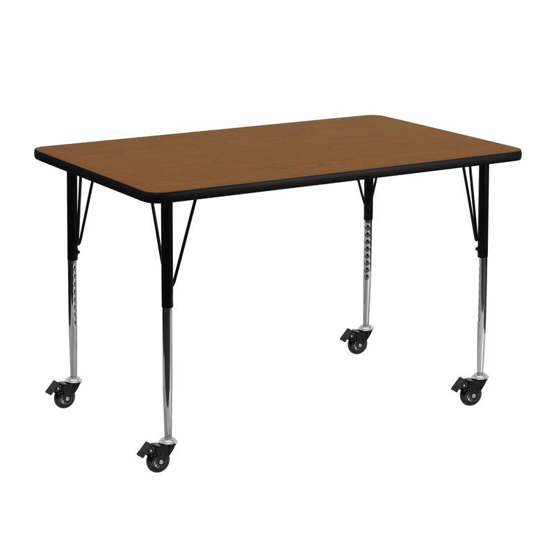 Mobile 24''W x 48''L Rectangular HP Laminate Activity Table - Adjustable Legs - Oak